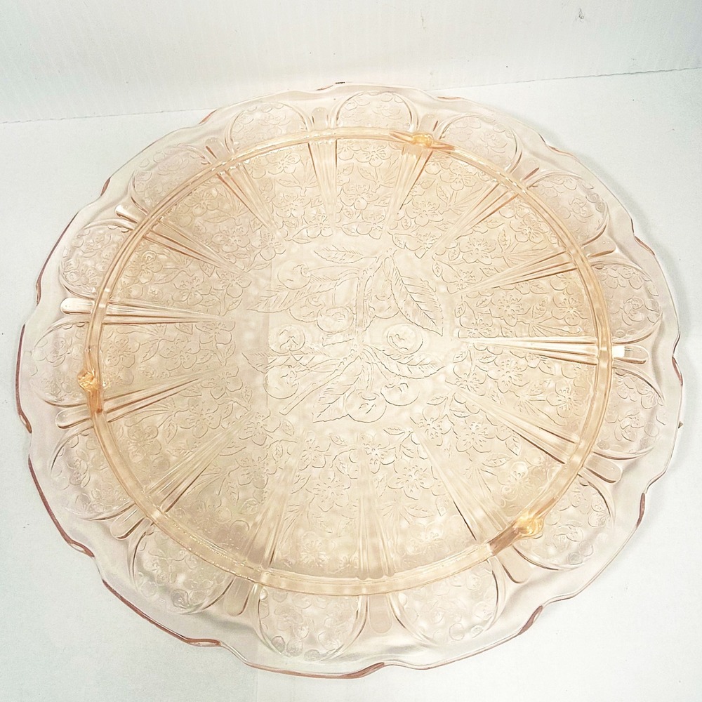 Jeannette Glass Cherry Blossom Cake Plate 10.25" Pink Depression Glass